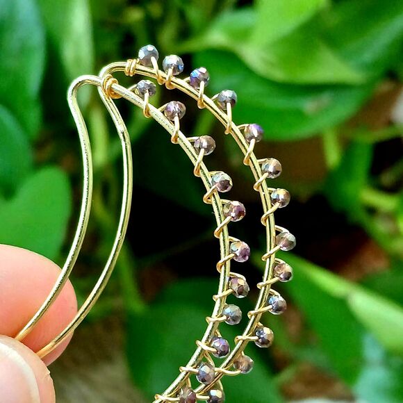 Gold Crescent Moon Beaded Dangle Earrings - 2.5" - Boho Celestial - Picture 7 of 10